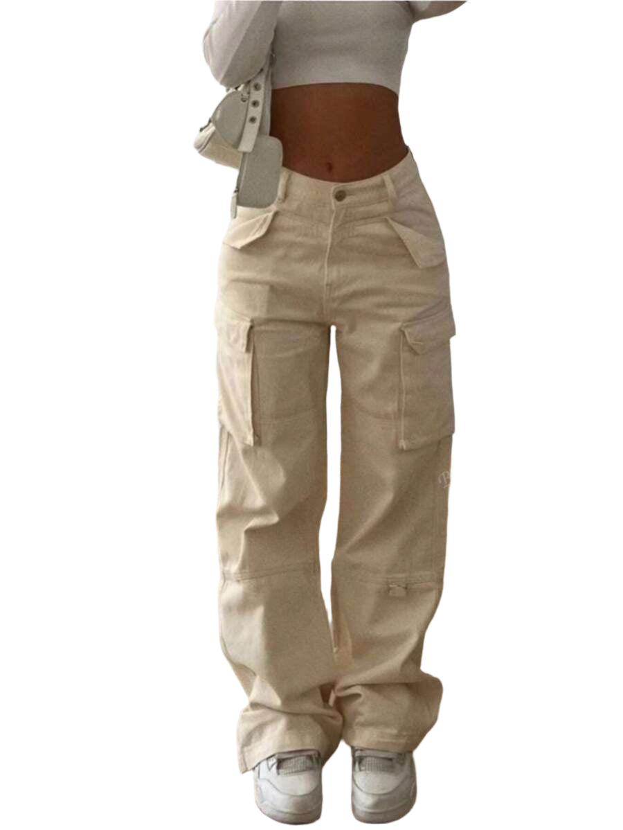 Pantalon utilitaire à jambe large Y2K – Style utilitaire taille haute pour femme