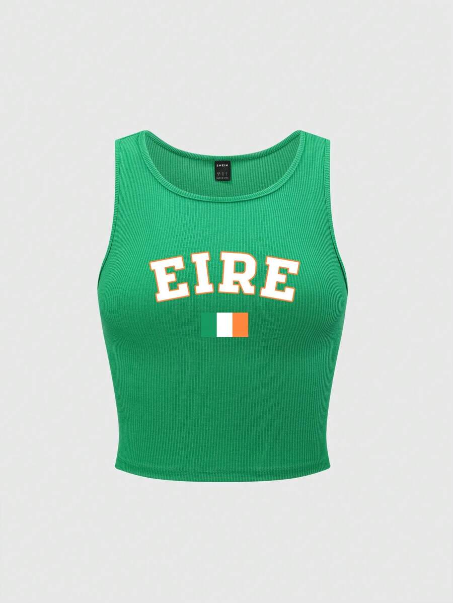 Ribbed knit graphic print tank tops for women – Casual summer top