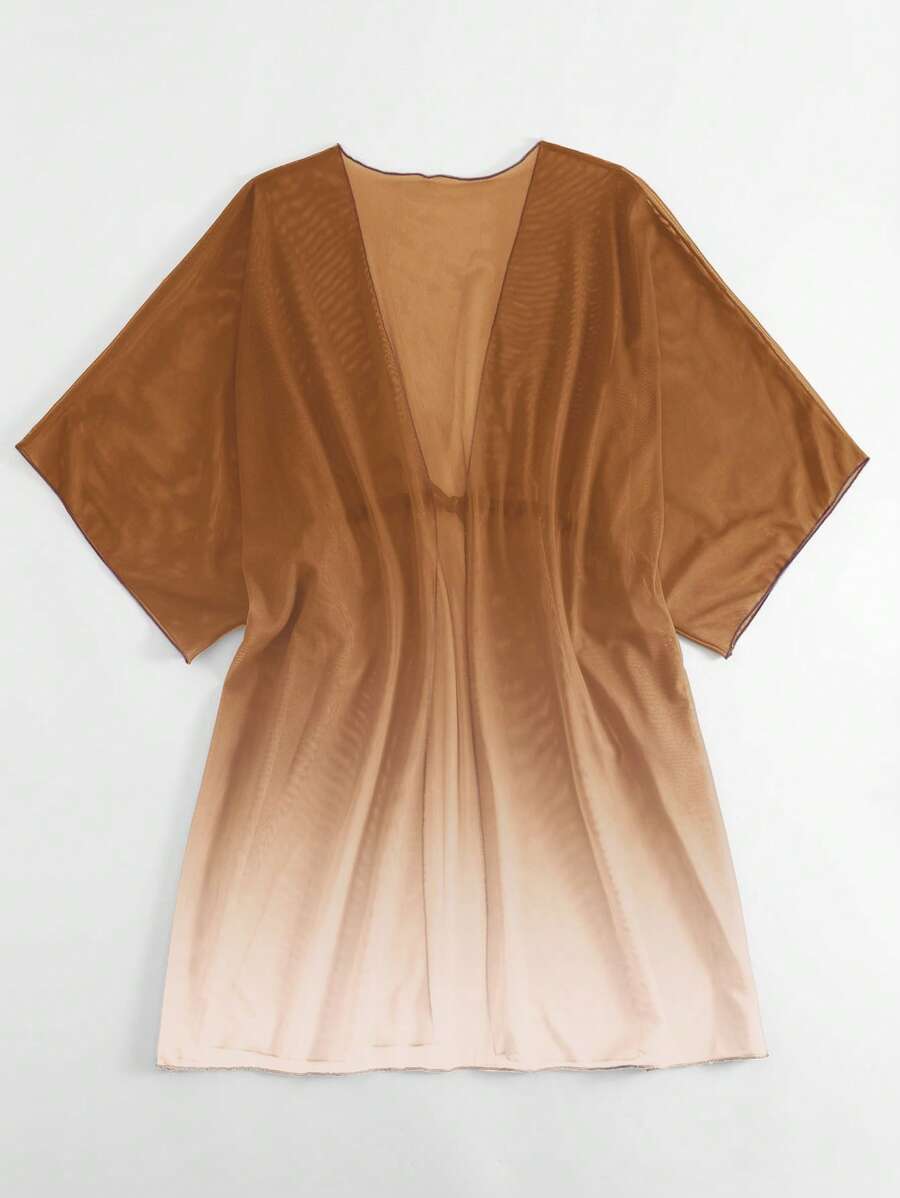 Kimono beach swimsuit cover-up in shaded mesh with batwing sleeves for women