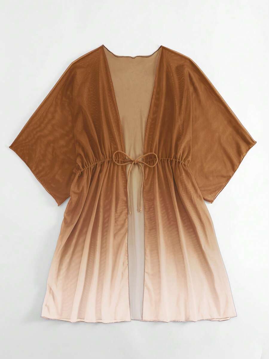 Kimono beach swimsuit cover-up in shaded mesh with batwing sleeves for women