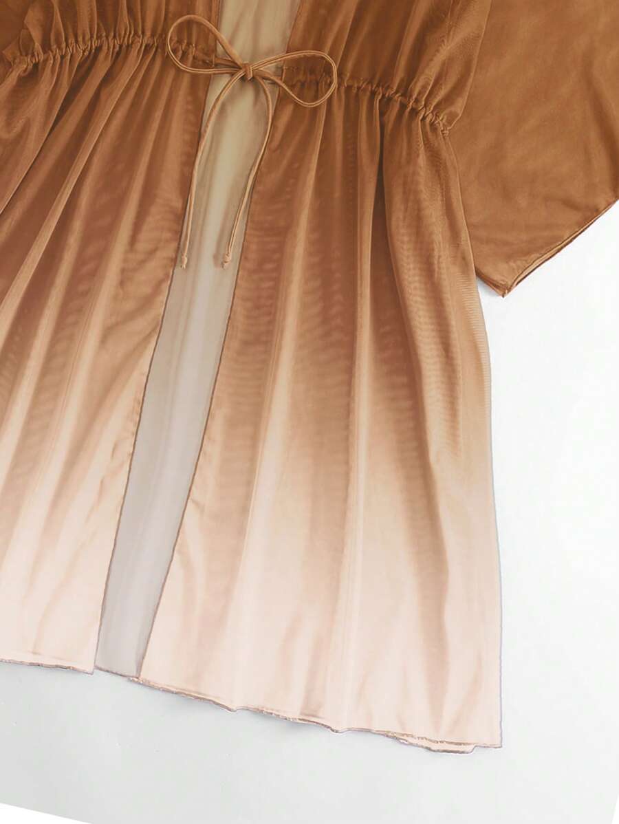 Kimono beach swimsuit cover-up in shaded mesh with batwing sleeves for women