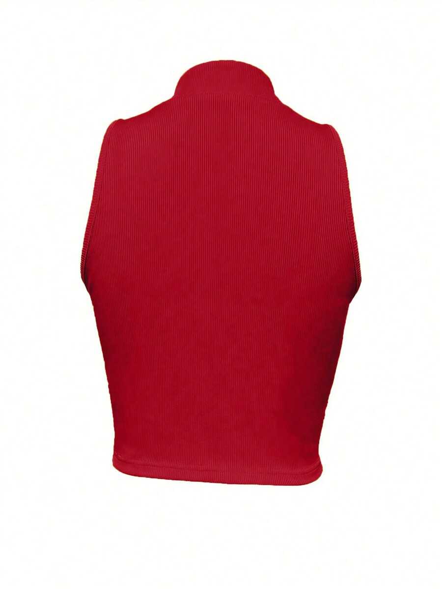Ribbed knit tank tops with mock neck – Fitted cropped sleeveless top