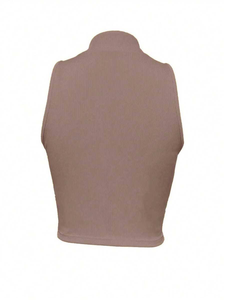 Ribbed knit tank tops with mock neck – Fitted cropped sleeveless top