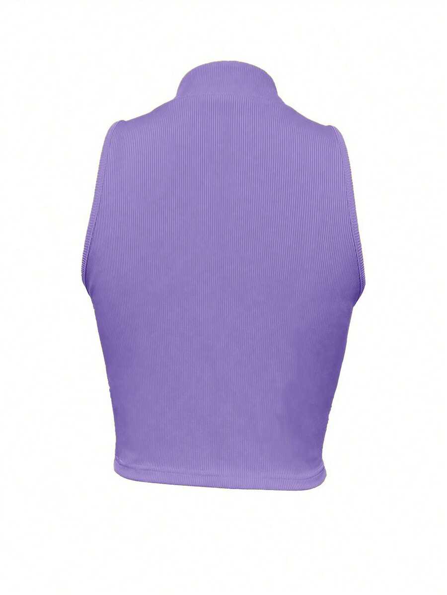 Ribbed knit tank tops with mock neck – Fitted cropped sleeveless top