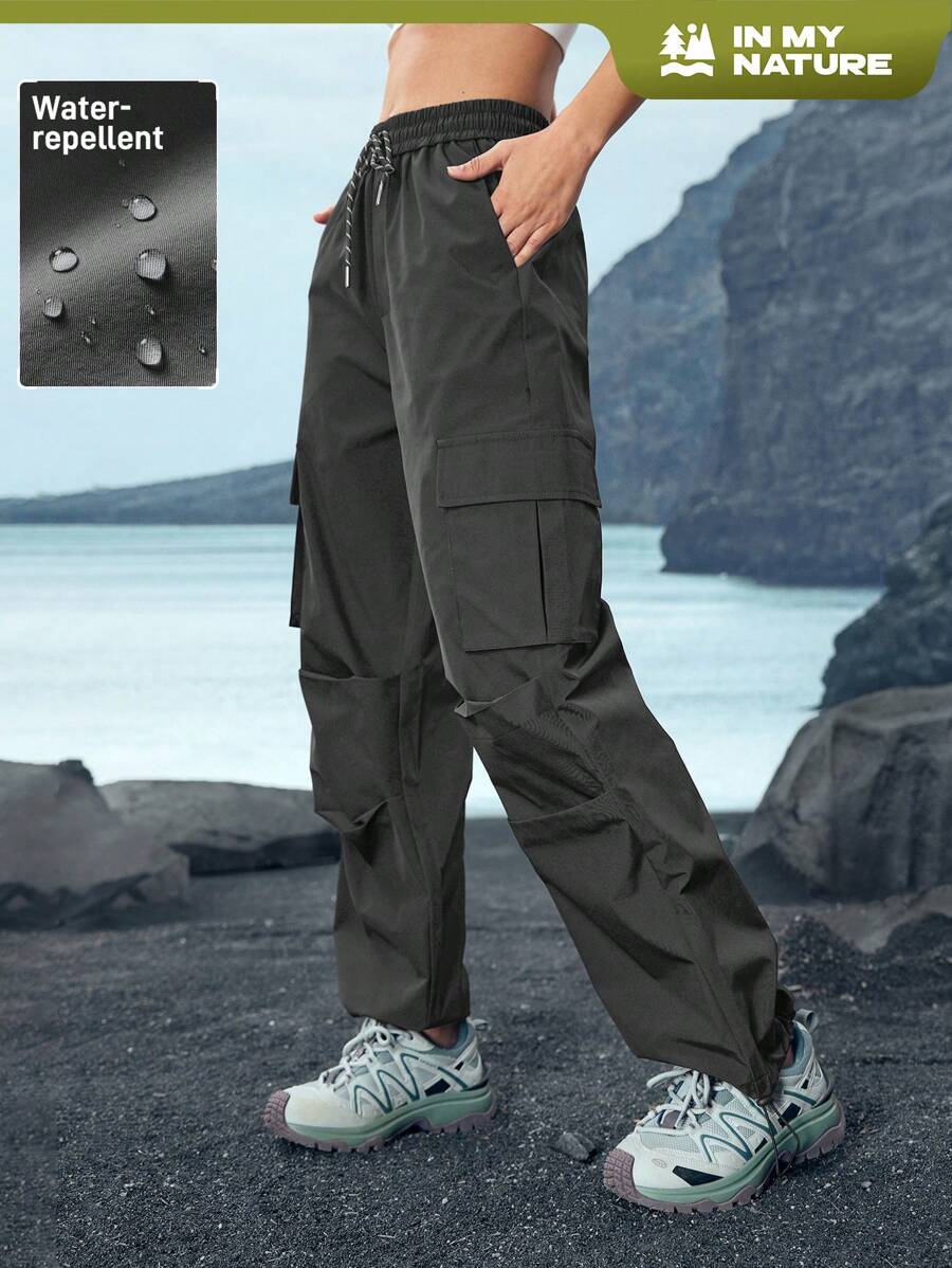 Pantalon utilitaire uni à cordon de serrage – Pantalon large pour femme