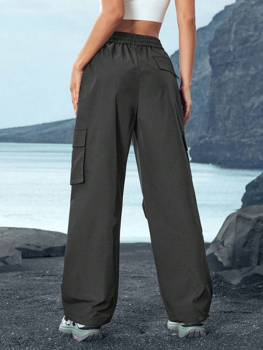 Pantalon utilitaire uni à cordon de serrage – Pantalon large pour femme