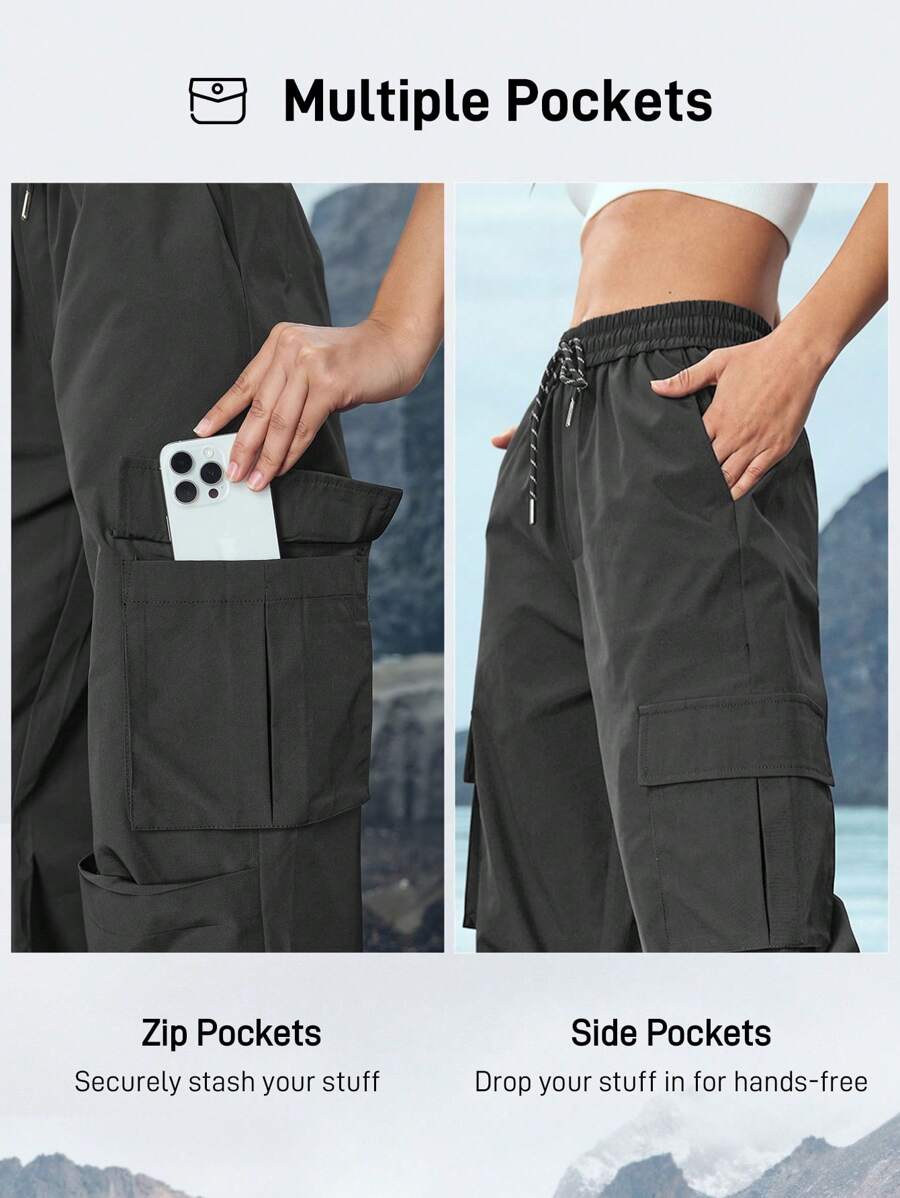 Pantalon utilitaire uni à cordon de serrage – Pantalon large pour femme