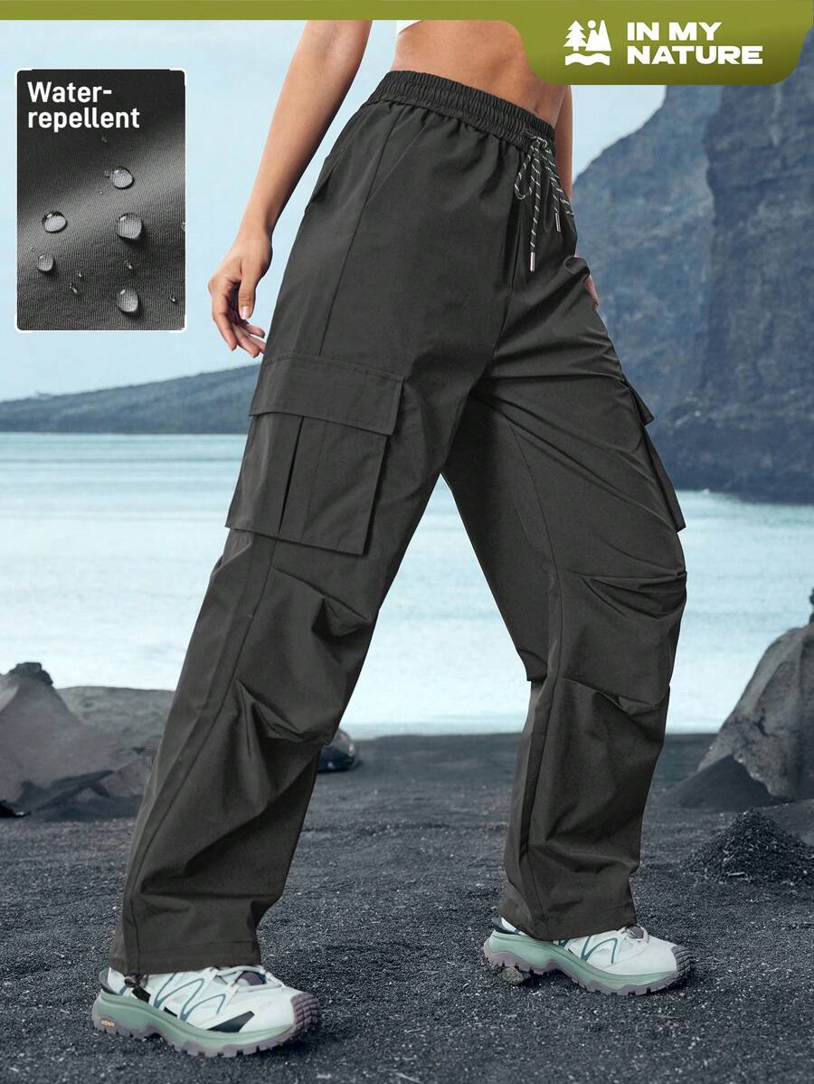 Pantalon utilitaire uni à cordon de serrage – Pantalon large pour femme