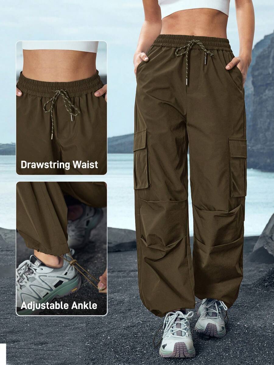 Pantalon utilitaire uni à cordon de serrage – Pantalon large pour femme