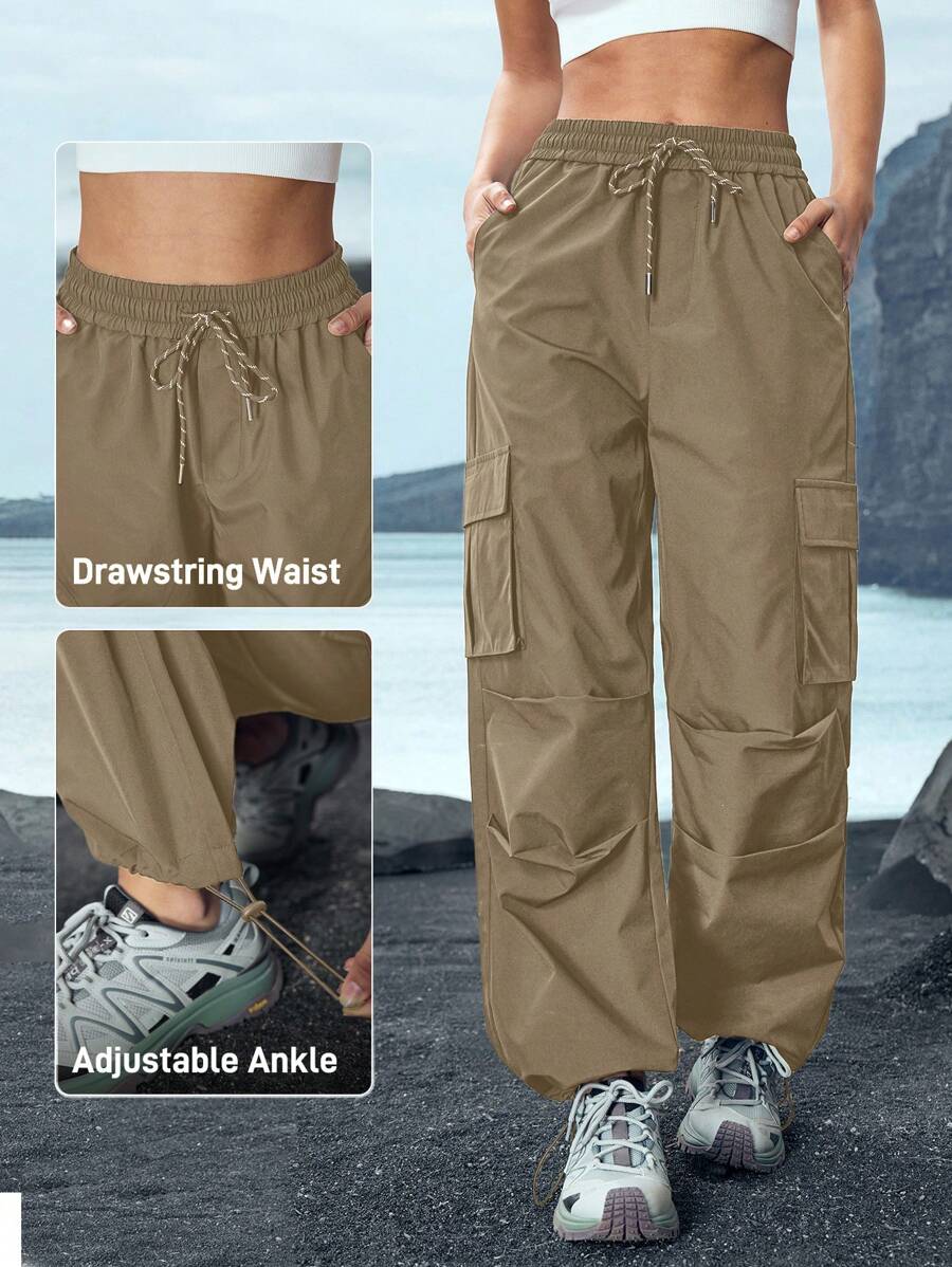 Pantalon utilitaire uni à cordon de serrage – Pantalon large pour femme