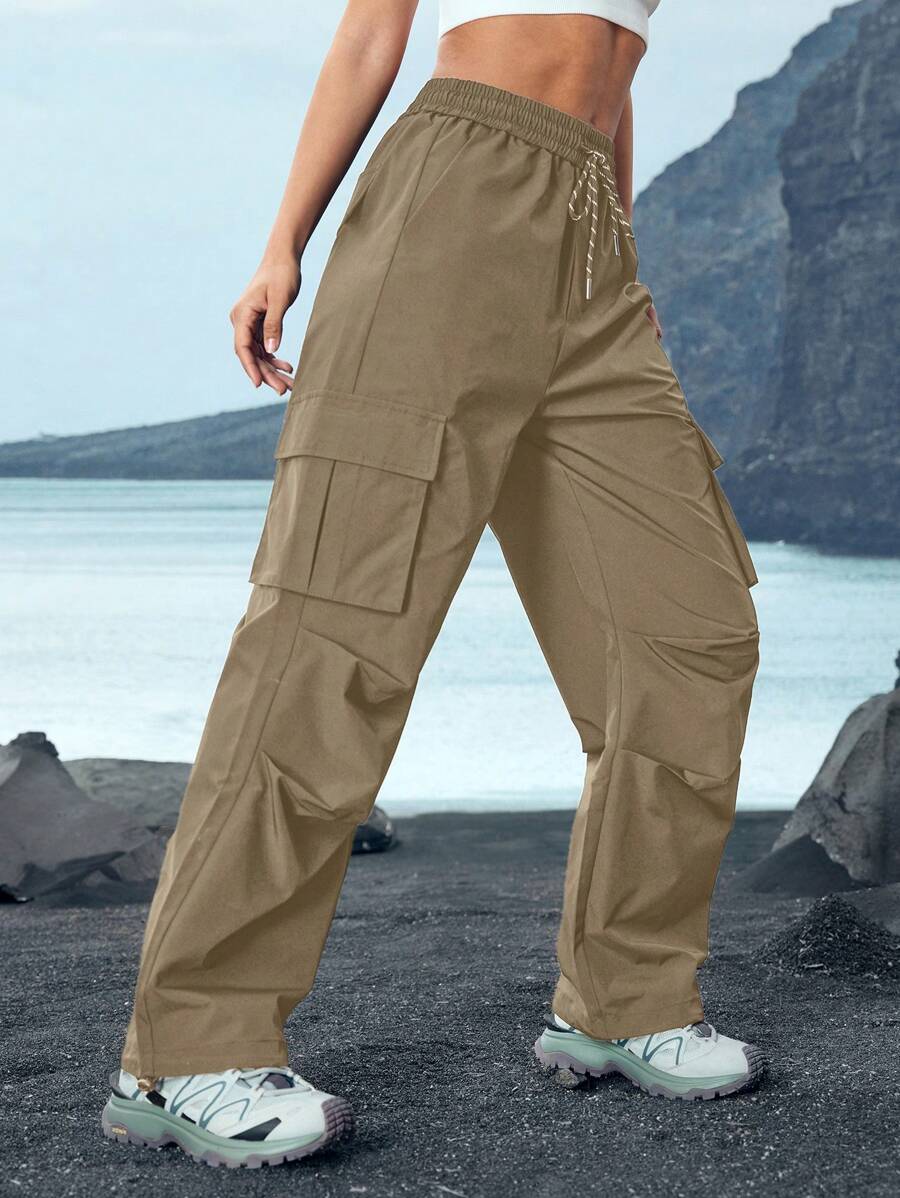Pantalon utilitaire uni à cordon de serrage – Pantalon large pour femme