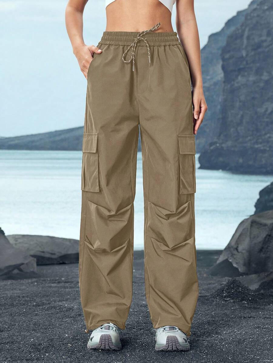 Pantalon utilitaire uni à cordon de serrage – Pantalon large pour femme