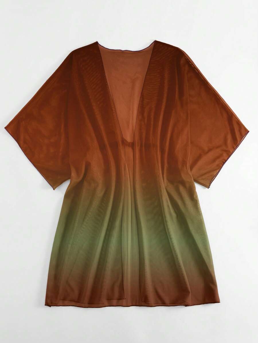Kimono beach swimsuit cover-up in shaded mesh with batwing sleeves for women
