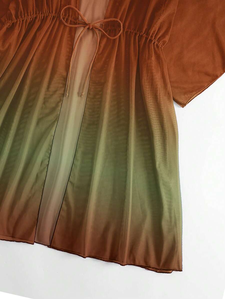 Kimono beach swimsuit cover-up in shaded mesh with batwing sleeves for women
