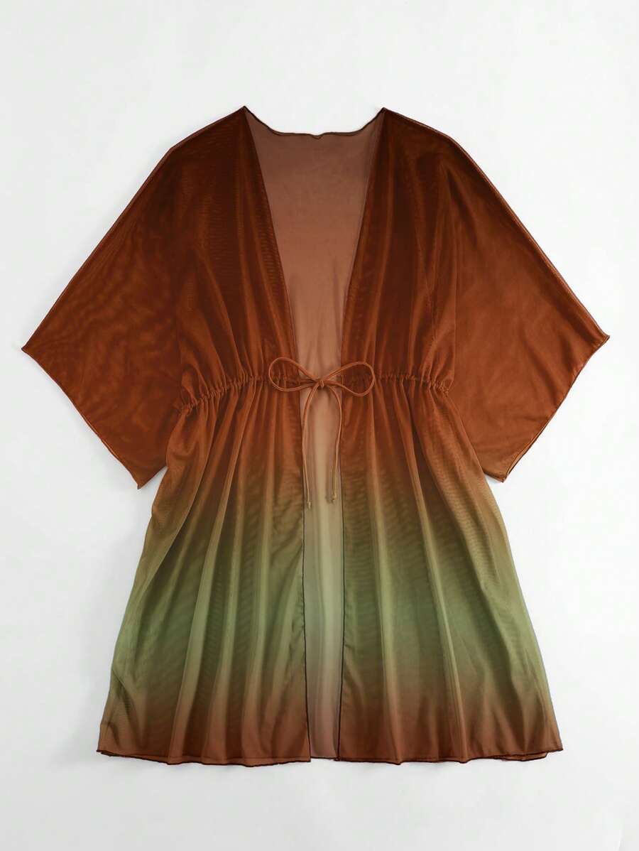 Kimono beach swimsuit cover-up in shaded mesh with batwing sleeves for women