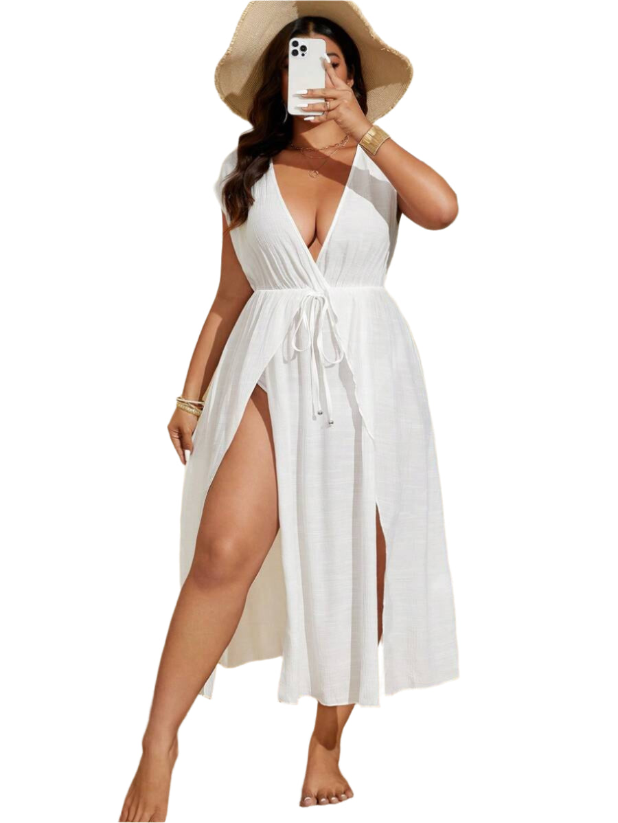 Long slit beach cover-up dress plus size for women