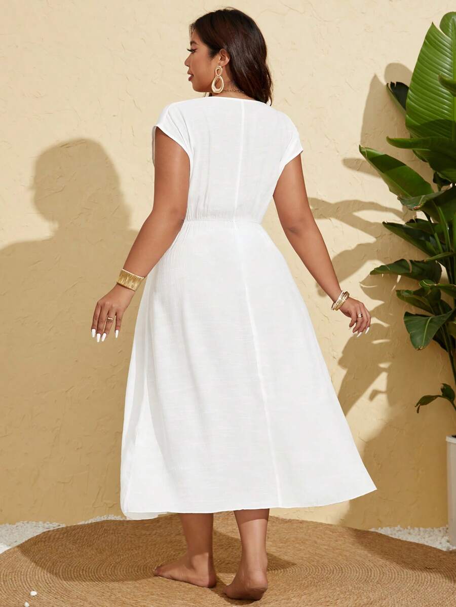 Long slit beach cover-up dress plus size for women