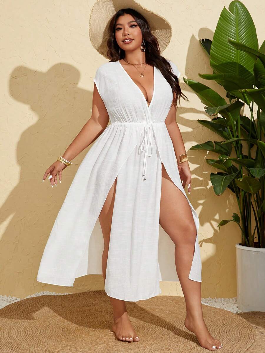 Long slit beach cover-up dress plus size for women