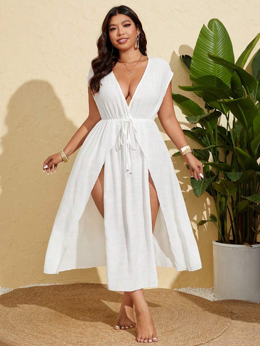 Long slit beach cover-up dress plus size for women