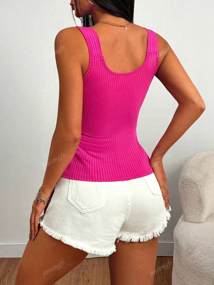 Ribbed knit tank tops with wide straps for women – Casual slim fit summer top