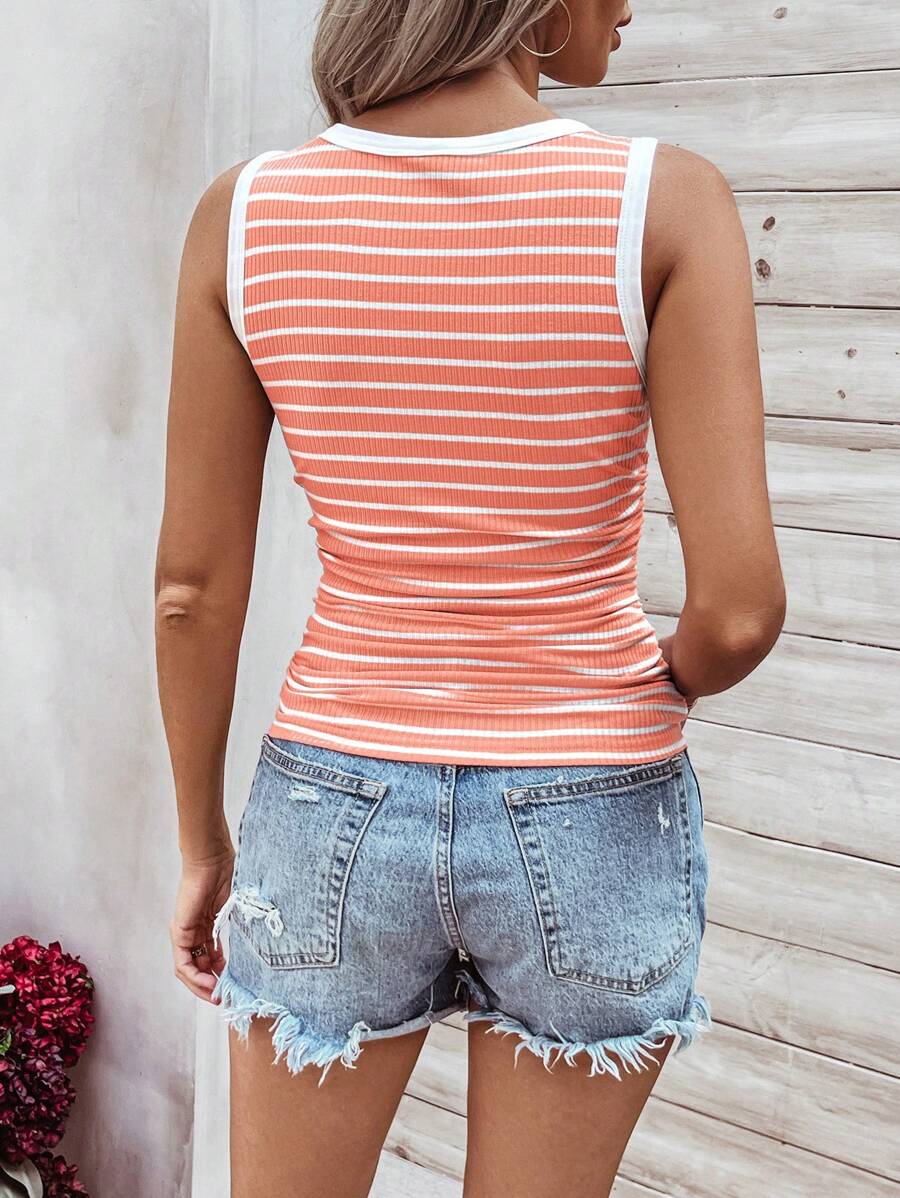 Ribbed striped knit tank tops for women – Casual summer top