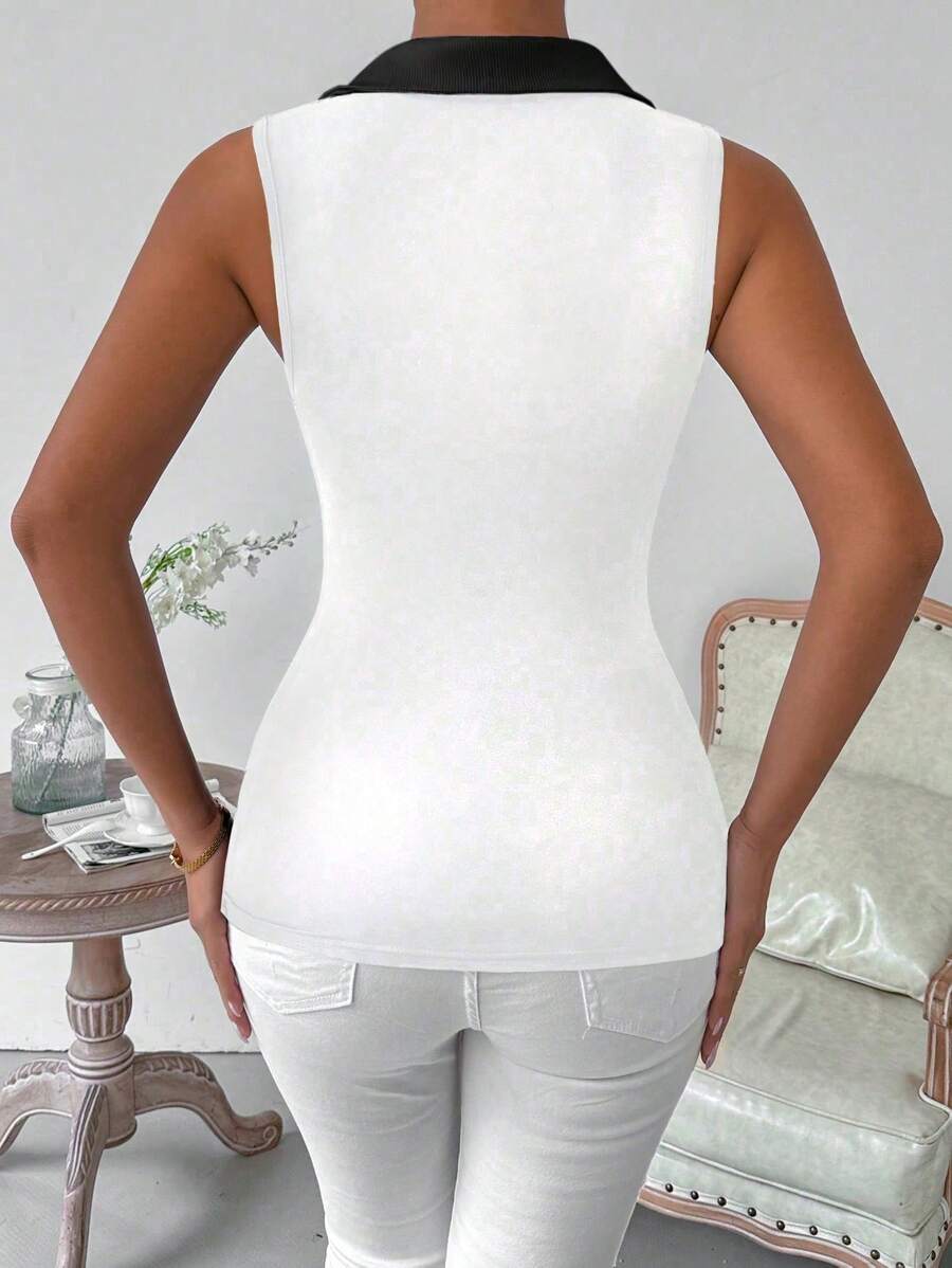Ribbed knit V-neck tank tops for women – Casual sleeveless top