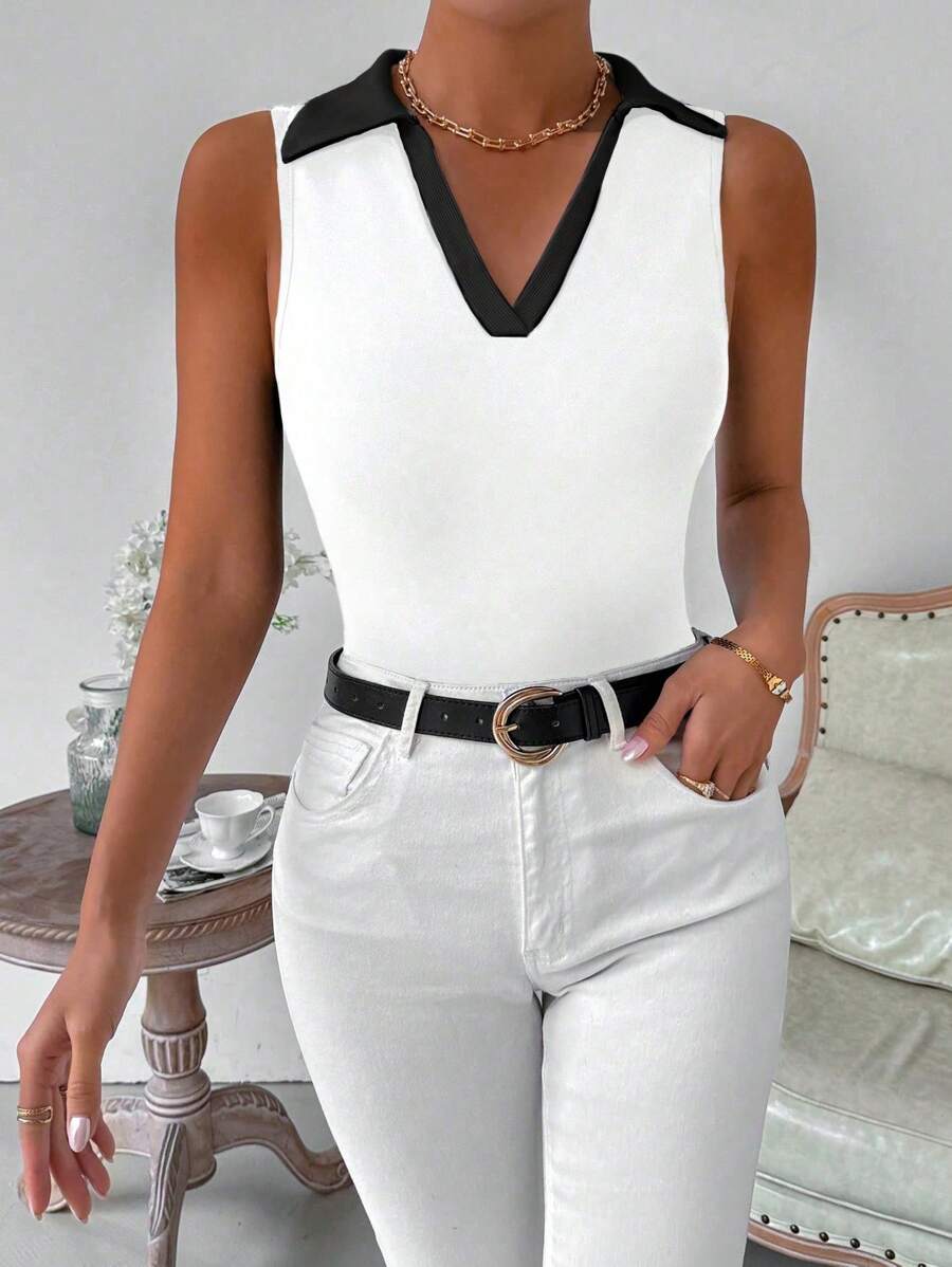 Ribbed knit V-neck tank tops for women – Casual sleeveless top