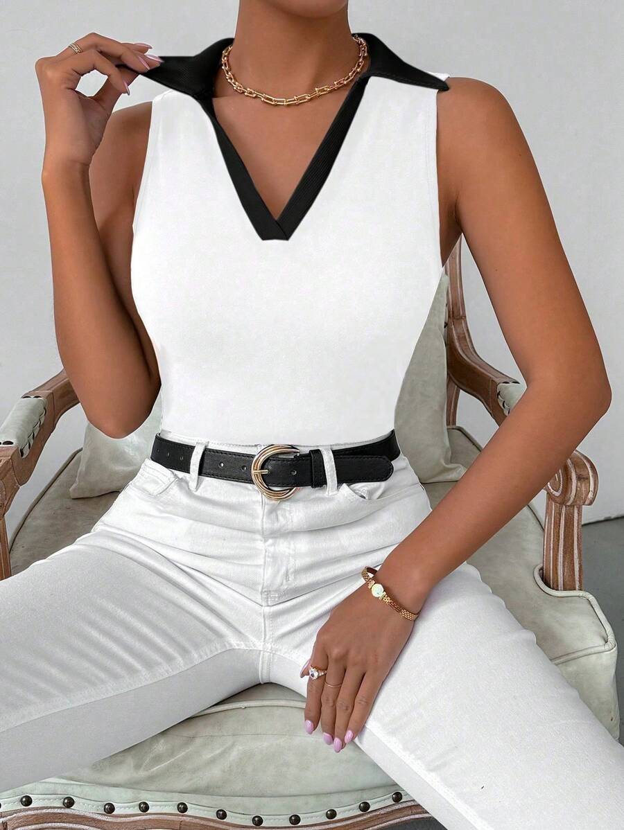 Ribbed knit V-neck tank tops for women – Casual sleeveless top