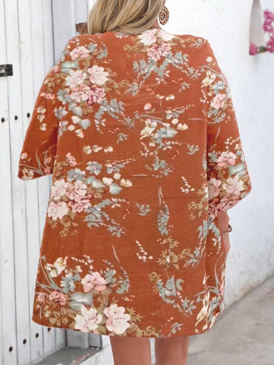 Batwing sleeve beach cover-ups with floral print for women