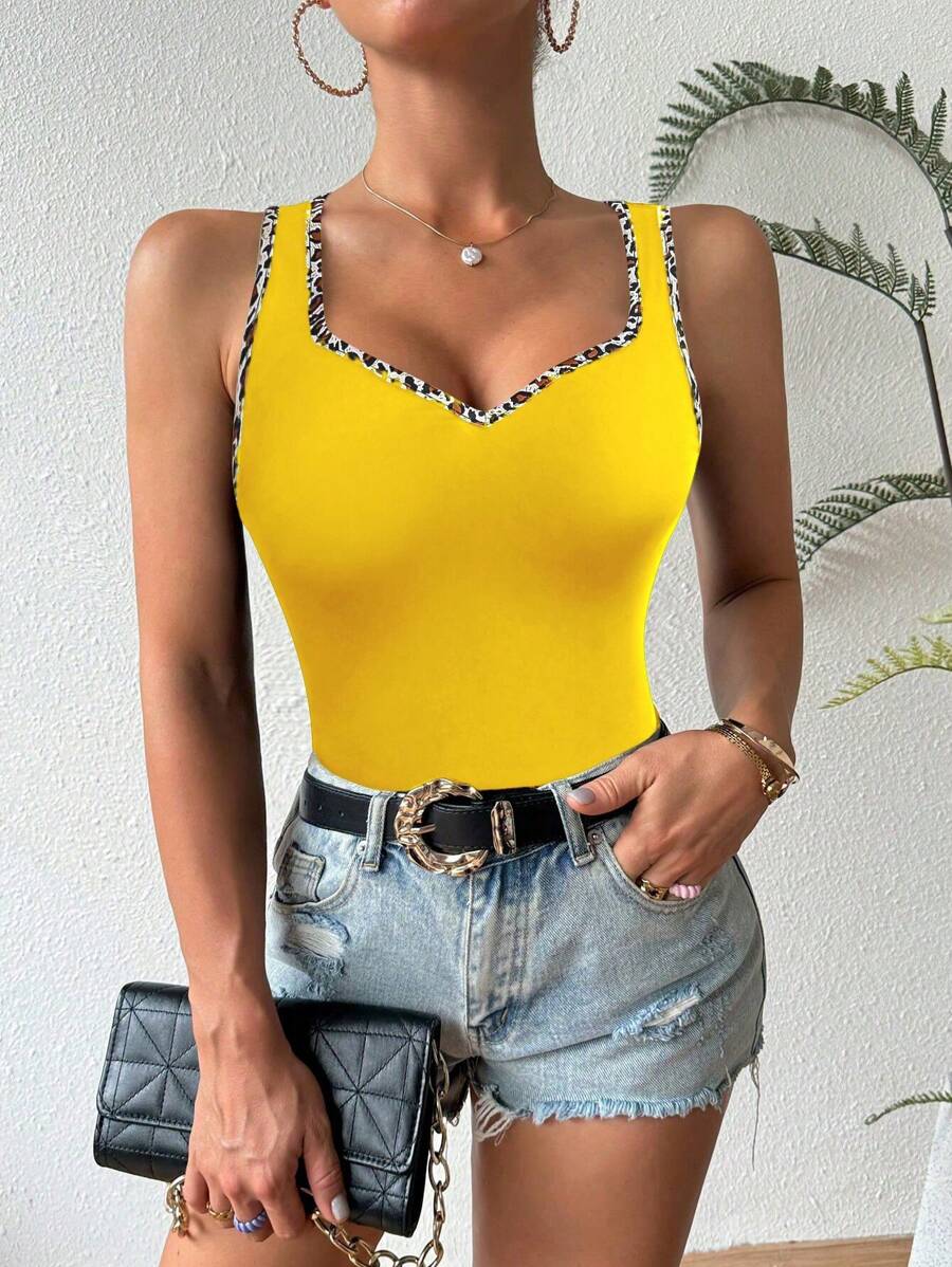 Ribbed knit sweetheart neckline tank tops for women – Sleeveless summer top
