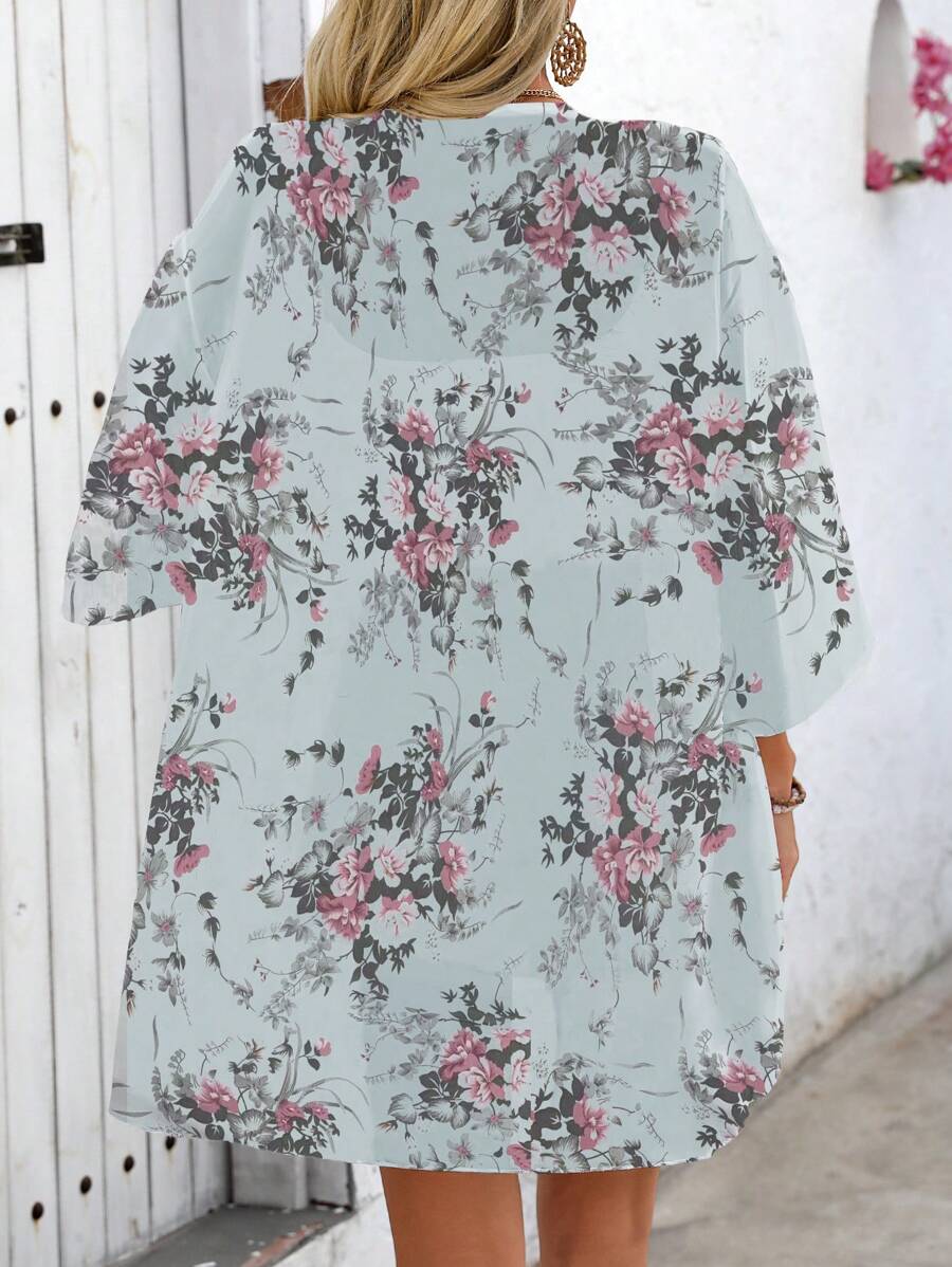 Batwing sleeve beach cover-ups with floral print for women