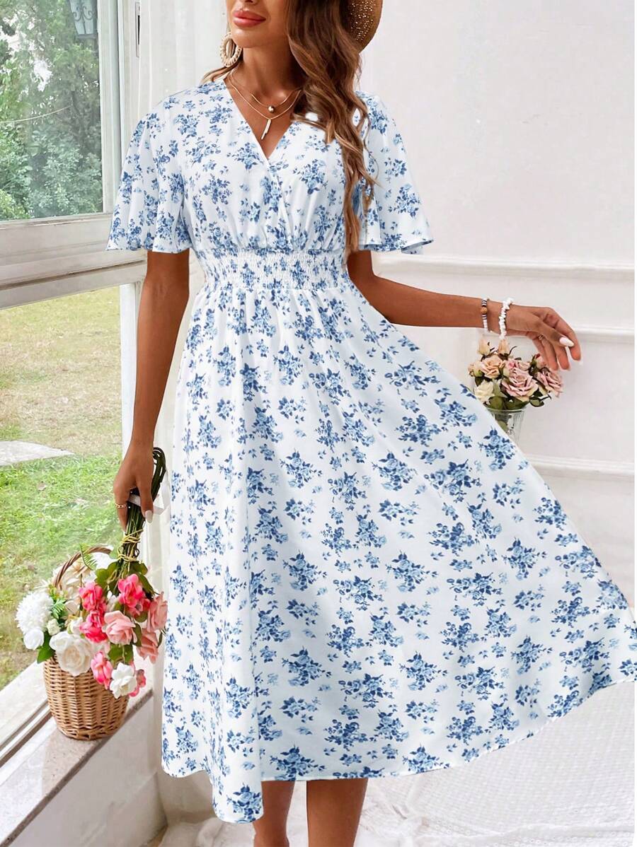 Floral midi dress for women – elegant for holidays and chic summer