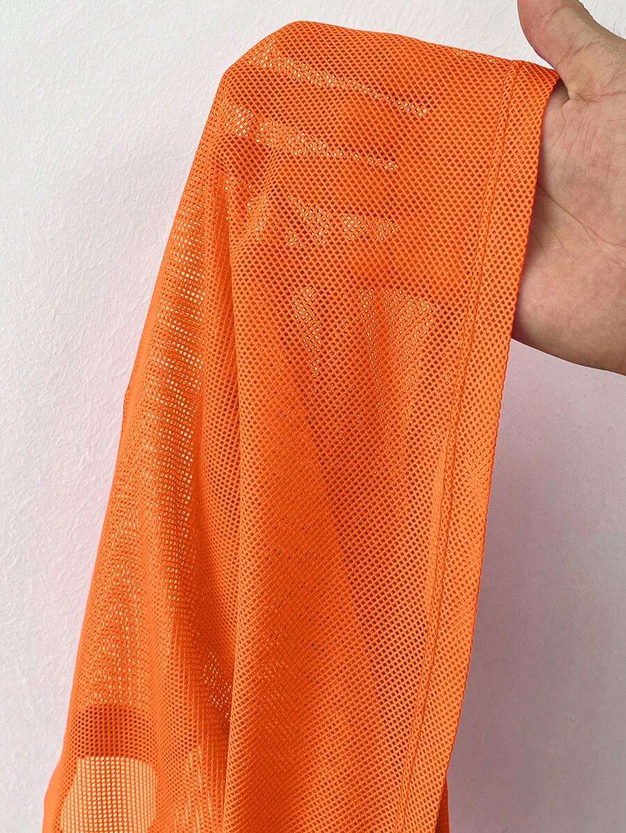 Loose transparent mesh top with short sleeves for women