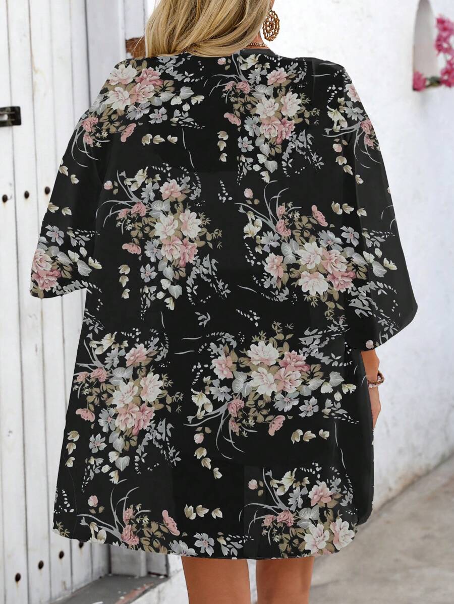 Batwing sleeve beach cover-ups with floral print for women