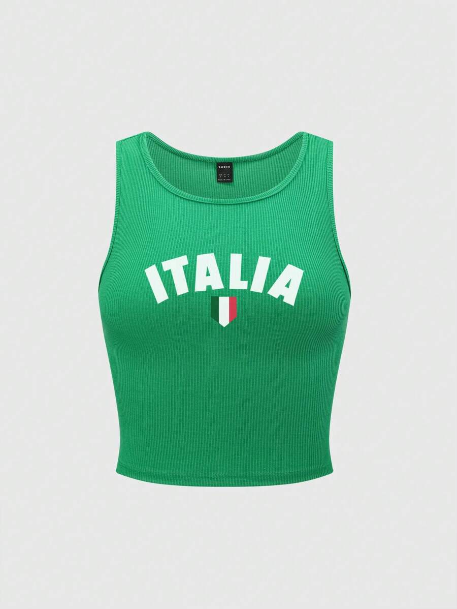 Ribbed knit graphic print tank tops for women – Casual summer top