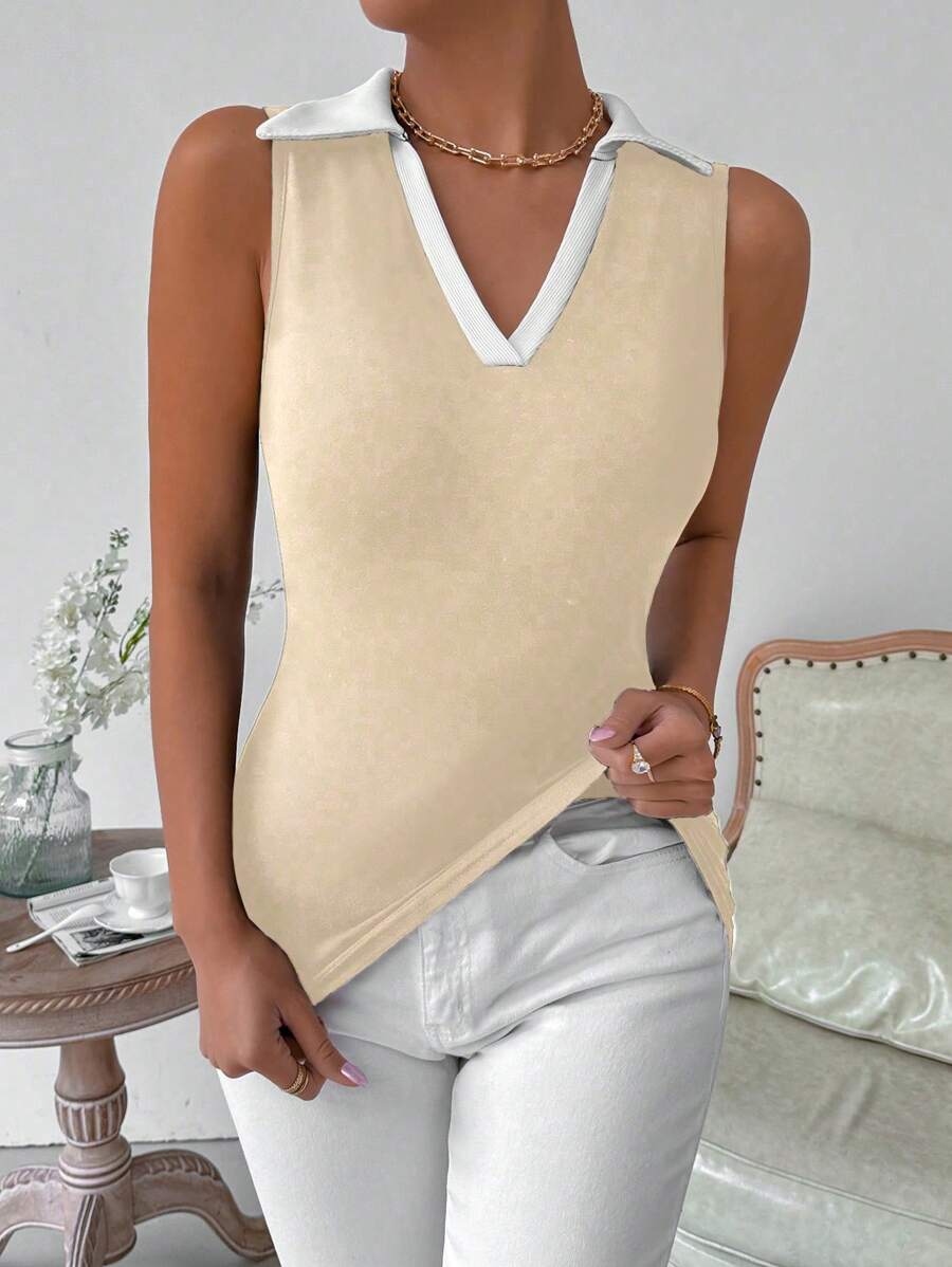 Ribbed knit V-neck tank tops for women – Casual sleeveless top