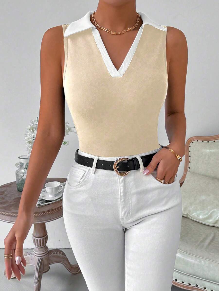Ribbed knit V-neck tank tops for women – Casual sleeveless top