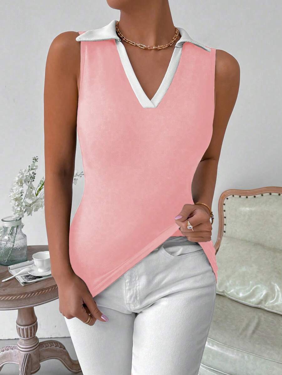 Ribbed knit V-neck tank tops for women – Casual sleeveless top
