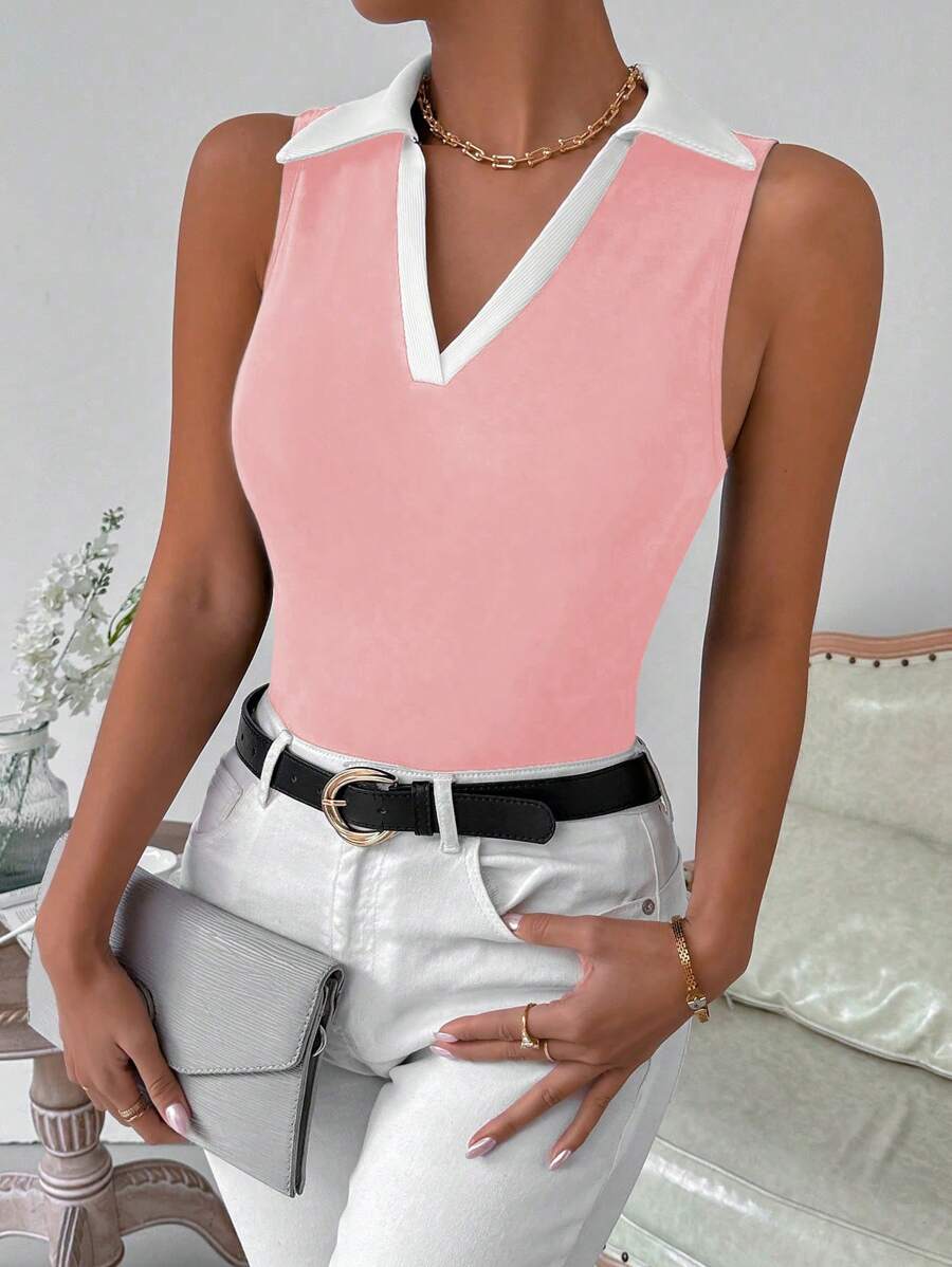 Ribbed knit V-neck tank tops for women – Casual sleeveless top