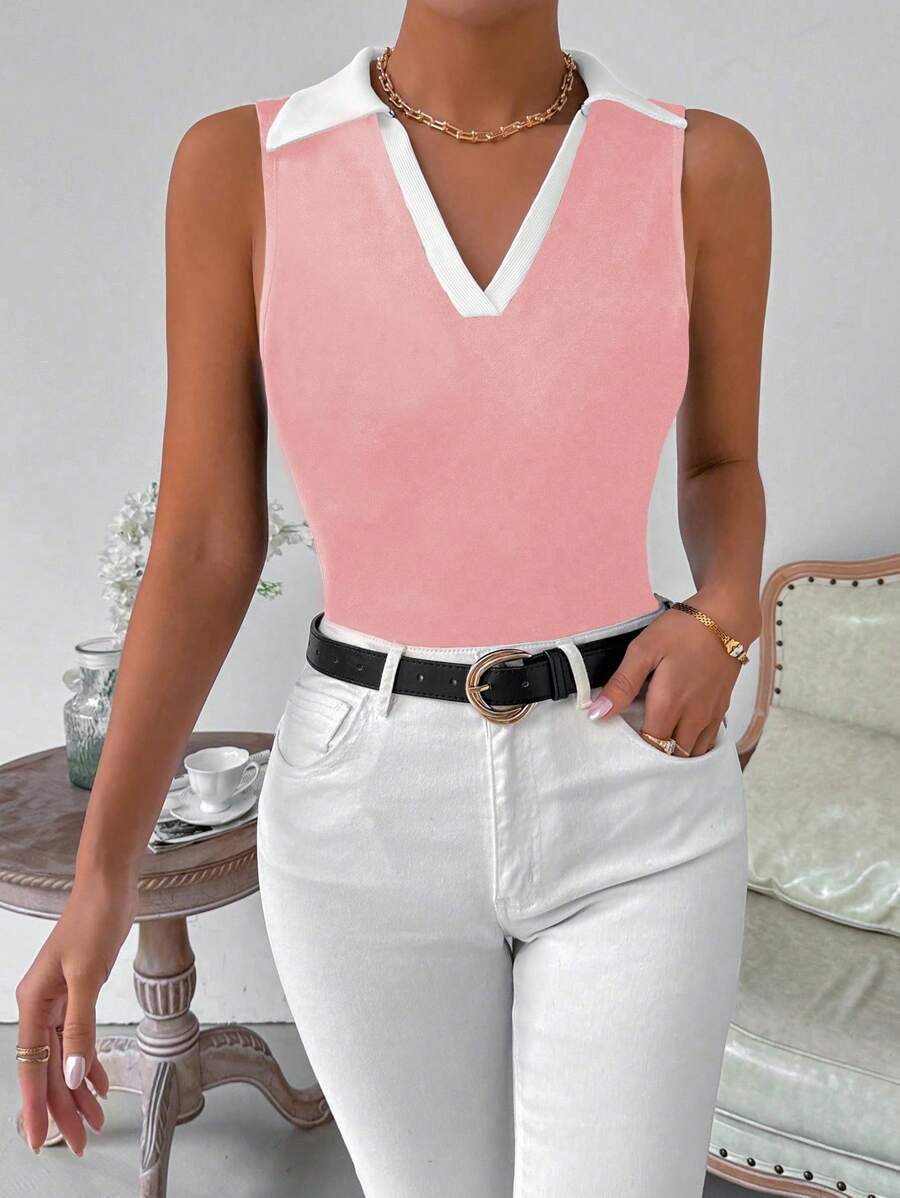 Ribbed knit V-neck tank tops for women – Casual sleeveless top