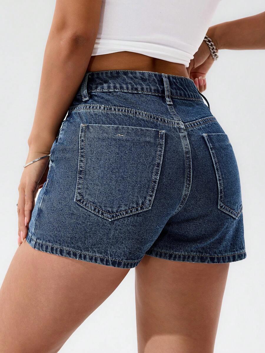Mini-jupe en jean taille haute avec bouton sur le devant pour femme