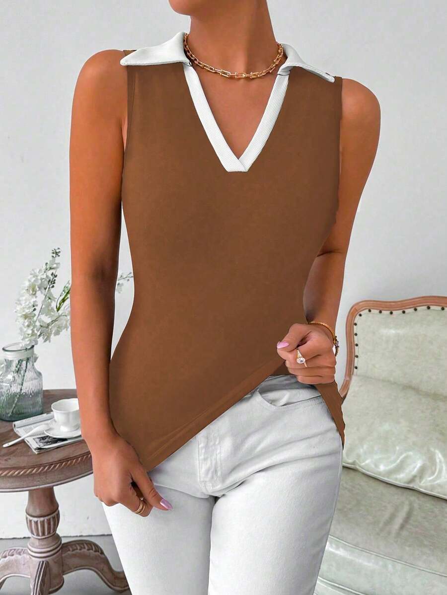 Ribbed knit V-neck tank tops for women – Casual sleeveless top