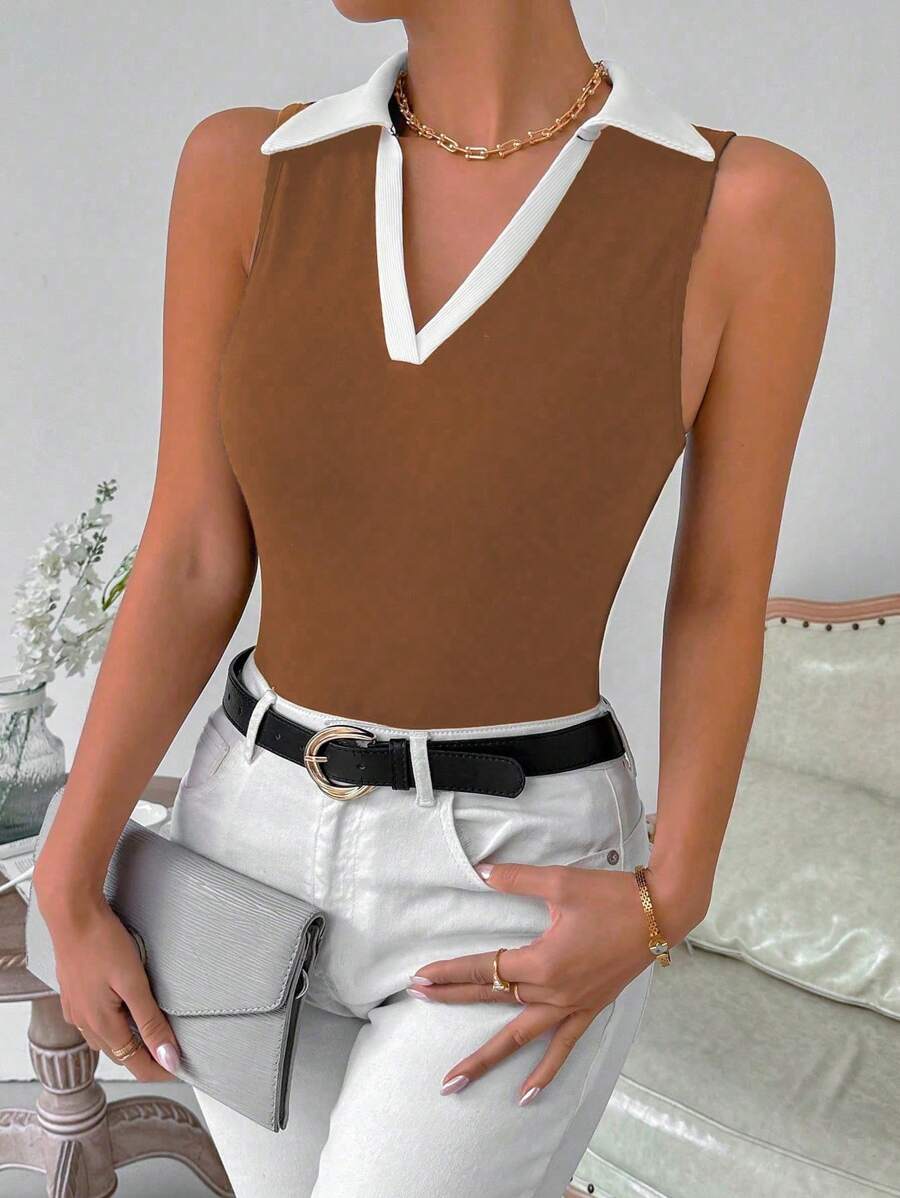 Ribbed knit V-neck tank tops for women – Casual sleeveless top