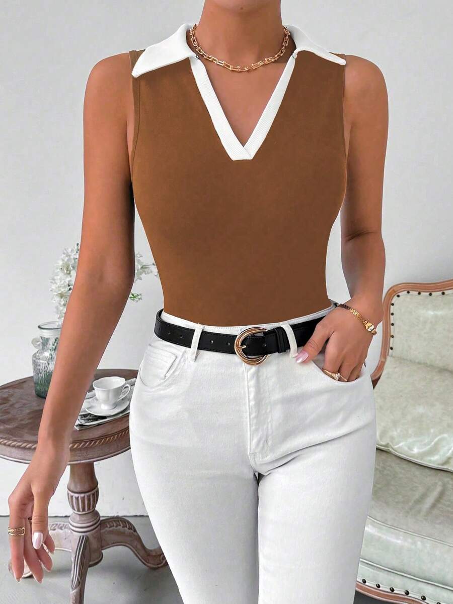 Ribbed knit V-neck tank tops for women – Casual sleeveless top