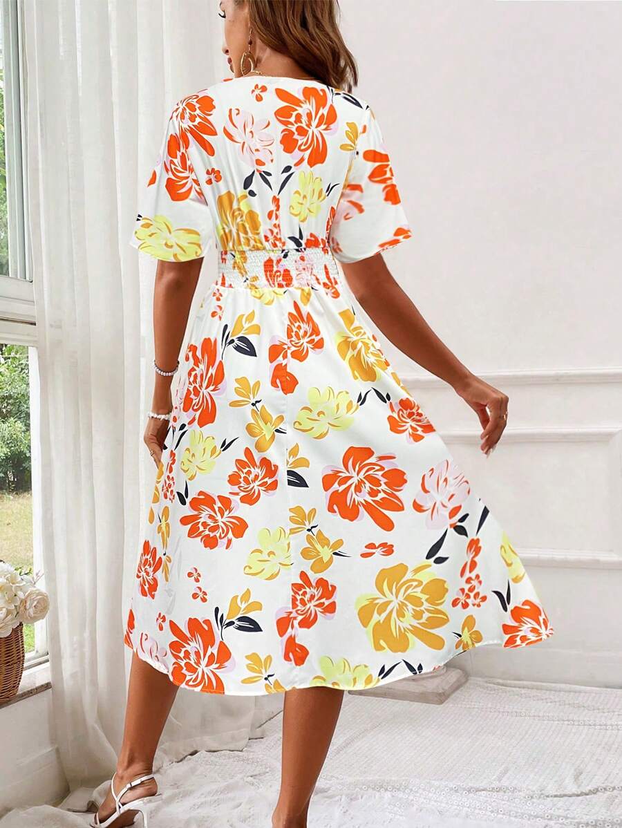 Floral midi dress for women – elegant for holidays and chic summer