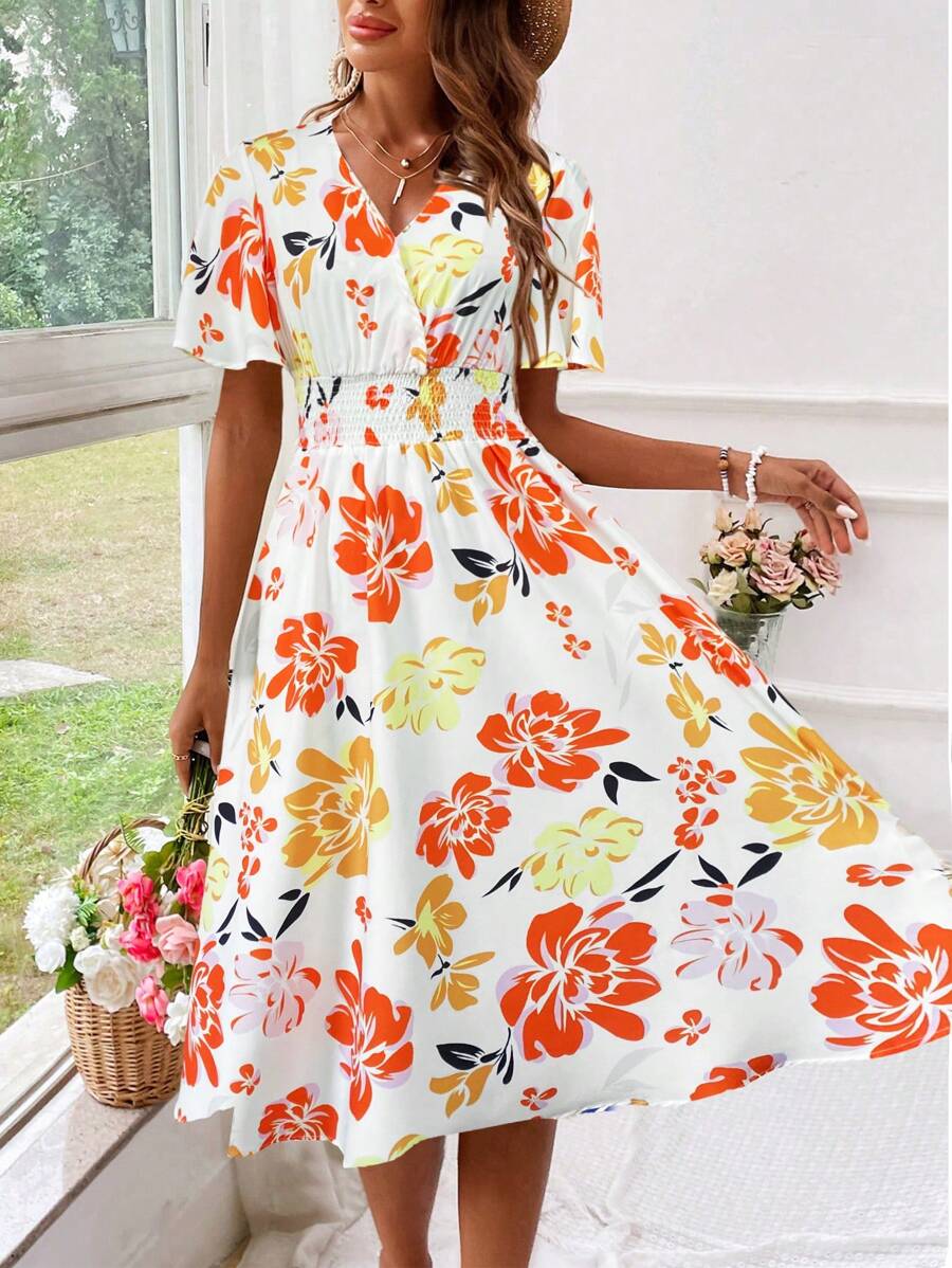 Floral midi dress for women – elegant for holidays and chic summer