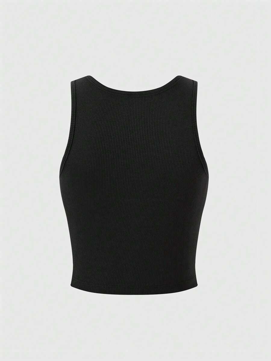 Ribbed knit graphic print tank tops for women – Casual summer top