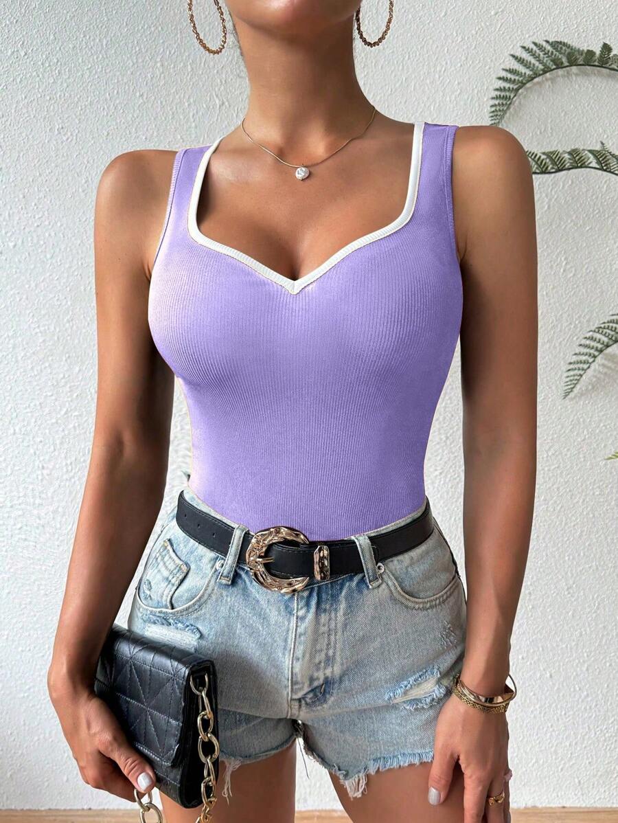 Ribbed knit sweetheart neckline tank tops for women – Sleeveless summer top