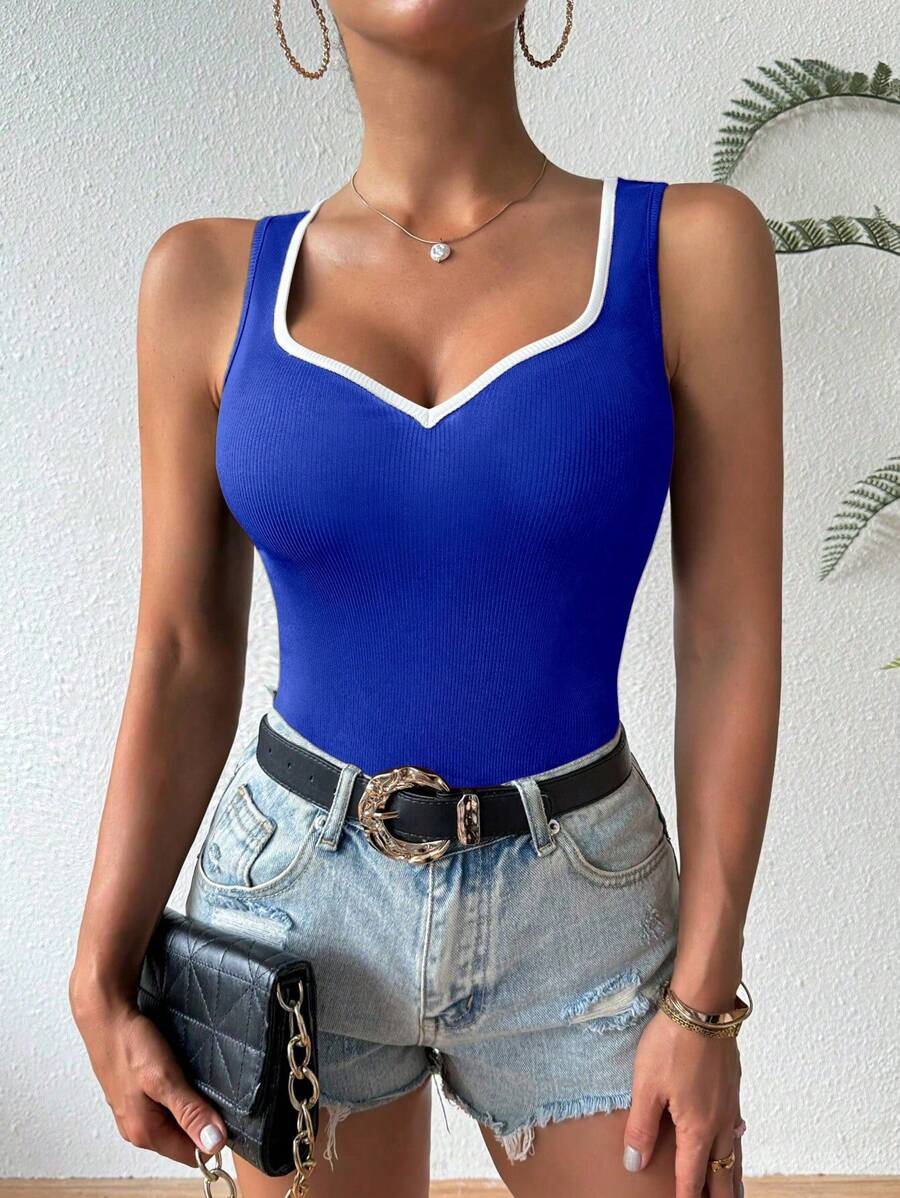 Ribbed knit sweetheart neckline tank tops for women – Sleeveless summer top