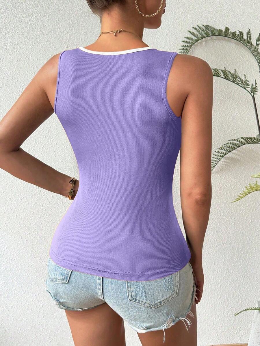 Ribstrikkede tanktoppe med hjerteudskæring til kvinder – afslappet slim fit top
